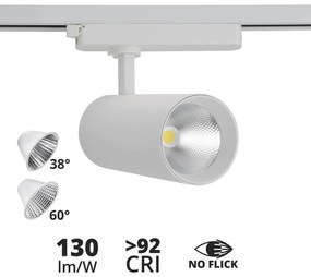 Faro LED 40W Monofase 38°/60° 130LM/W CRI92 no Flickering Colore Bianco Freddo 6.000K