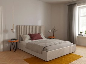 Letto con contenitore con testiera letto cuciture verticali 140 x 190 cm Tessuto Beige SARAH