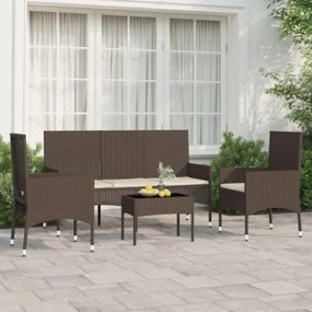 Set Mobili da Giardino 4 pz con Cuscini in Polyrattan Marrone