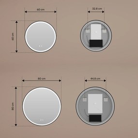 Specchio rotondo LED con cornice in alluminio dorato