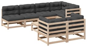 Set divani da giardino 8 pz con cuscini legno massello di pino