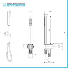 Set doccia cromo con doccetta quadrata presa acqua e flessibile