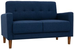 Divano scandinavo 2 posti in tessuto blu scuro e legno scuro MOON