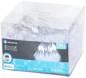 Aigostar - Catena luminosa LED natalizia da esterno 100xLED/8 funzioni 3xAA 10m IP44 bianco freddo gocce