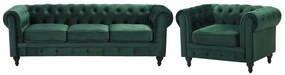 Set di divano e poltrona vintage in tessuto verde CHESTERFIELD Beliani