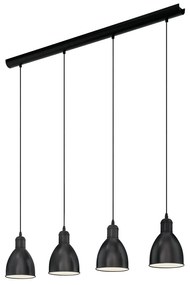 Lampadario A Sospensione Vintage Priddy Acciaio Nero Bianco 4 Luci E27