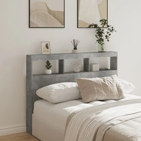 Testiera Con Contenitore A Led Grigio Cemento 140x17x102 Cm /