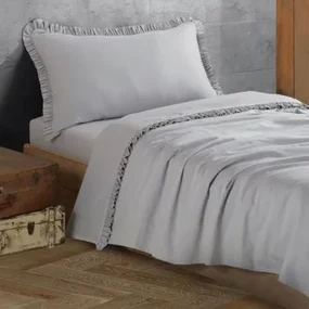 Brandream Set Biancheria Letto Matrimoniale In Puro Cotone Matelassé | 2 Pezzi Grigio Chiaro | Copriletto Imbottito Con Ricamo Floreale - 5