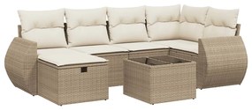 Set divani da giardino 7 pz con cuscini beige in polyrattan