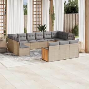 Set divano da giardino 13 pz con cuscini beige in polyrattan