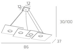 Sospensione Moderna Rettangolare Plate Metallo Bianco 4 Luci Gx53