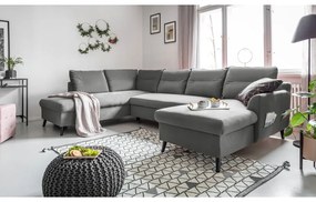 Divano letto a U in velluto grigio chiaro, angolo sinistro Stylish Stan - Miuform