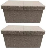 Set 2 Pouf Contenitore 76x38x38 cm Joris in Boucl Beige