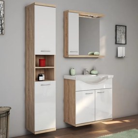Kamalu - Composizione bagno a terra o sospesa 80 cm bicolore bianco e legno chiaro | LAC ESTIA-80