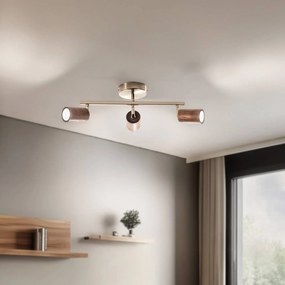 Lucea Faretto da soffitto Legno, lineare, a 3 luci, marrone / ottone, legno