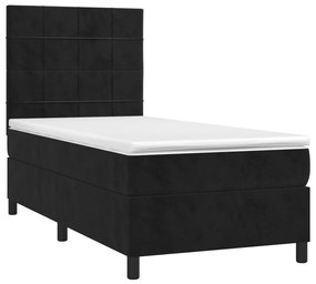 Letto a molle con materasso e led nero 80x200 cm in velluto