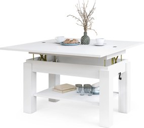 BRAWO Bianco - TAVOLINO DA CAFFÈ CON PIANO ALLUNGABILE E SOLLEVABILE TAVOLO TRASFORMABILE CON RIPIANO