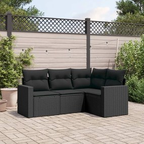 Set divani da giardino 4 pz con cuscini nero in polyrattan