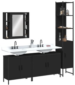 Set Mobili Da Bagno 4 Pz Nero İn Legno Multistrato /