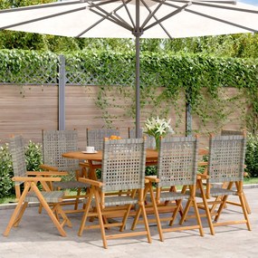 Sedie giardino reclinabili 8pz grigie polyrattan legno massello