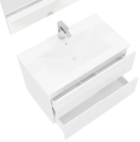 Mobile bagno sospeso 80 bianco lucido con lavabo e specchio LED Eva