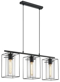 Lampadario Moderno Loncino nero paralume nero 3x E27 Ø15cm EGLO