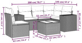 Set divano da giardino 6 pz con cuscini beige in polyrattan