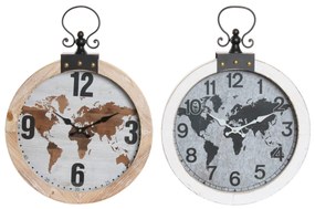 Orologio da Parete DKD Home Decor 40 x 4 x 54 cm Cristallo Ferro Legno MDF Mappamondo (2 Unità)