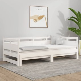 Dormeuse Estraibile Bianca Legno Massello Di Pino 2x(90x190) Cm /
