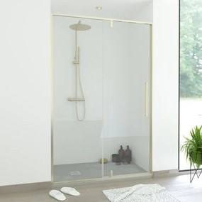 Porta doccia saloon L 200 cm x H 200 cm per nicchia in vetro trasparente SP. 8 mm, profilo dorato, serie Fit
