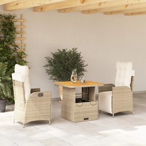 Set Da Pranzo Da Giardino 3 Pz Con Cuscini Beige İn Polyrattan /