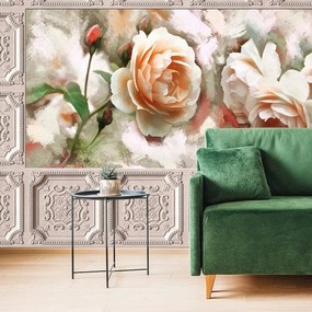 Carta da parati – Rosa in cornice storica