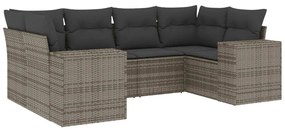 Set divano da giardino 6 pz con cuscini grigio in polyrattan