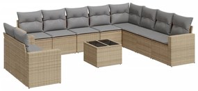 Set divani da giardino 11 pz con cuscini beige in polyrattan