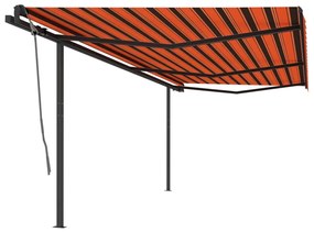 Tenda Sole Retrattile Manuale con Pali 6x3 m Arancione Marrone