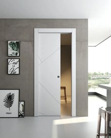 Porta interna scorrevole Venezia25 in legno di abete laccato colore bianco, L 80 x H 210 cm, apertura reversibile