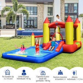 Costway Castello gonfiabile per bambini con lo scivolo e piscina con spruzzi, Scivolo gonfiabile con ventilatore 480W