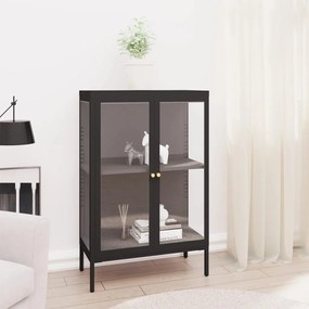 Credenza Nera 75x35x105 Cm İn Acciaio E Vetro /