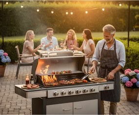 Barbecue a Gas GPL 6 Fuochi + 1 Fornello Laterale Ompagrill Indianapolis 7/B in Acciaio Inox...