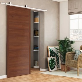 Porta scorrevole Rustic in mdf marrone, L 93 x H 212 cm, con binario Loft bianco Reversibile