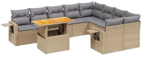 Set divano da giardino 10 pz con cuscini beige in polyrattan