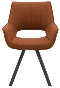 Set di sedie MONTMARTRE in similpelle marrone, tessuto terracotta e gambe in metallo nero, con braccioli