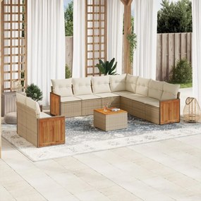 Set divano da giardino 10 pz con cuscini beige in polyrattan