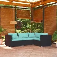 Set Divani da Giardino 4 pz con Cuscini in Polyrattan Nero 3101673