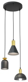Lampadario 3 Luci Bragi Base Tonda In Acciaio Nero E Paralumi Forme Varie Nero Oro
