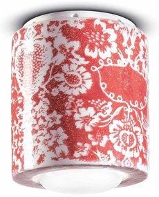 Plafoniera Piccola Vintage Decò Pi Ceramica Ming Rosso 1 Luce E27