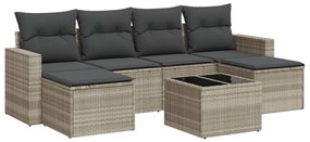 Set divani da giardino 7pz con cuscini grigio chiaro polyrattan