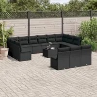 Set Divani da Giardino 14pz con Cuscini in Polyrattan Nero 3250234