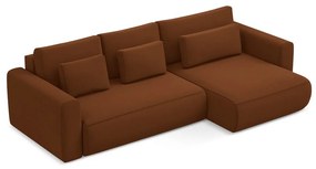 Divano angolare color terracotta allungabile/con contenitore (con penisola a destra/con chaise lounge) con rivestimento in velluto Kapua – Makamii