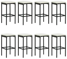 Set bar da giardino 9 pz con cuscini in polyrattan nero